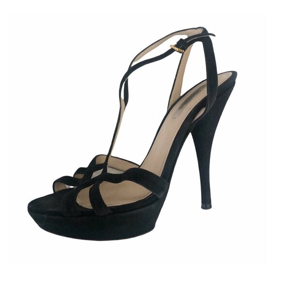 Prada Black Suede Open-Toe Platform Strappy Sandals 7 - Picture 11 of 11